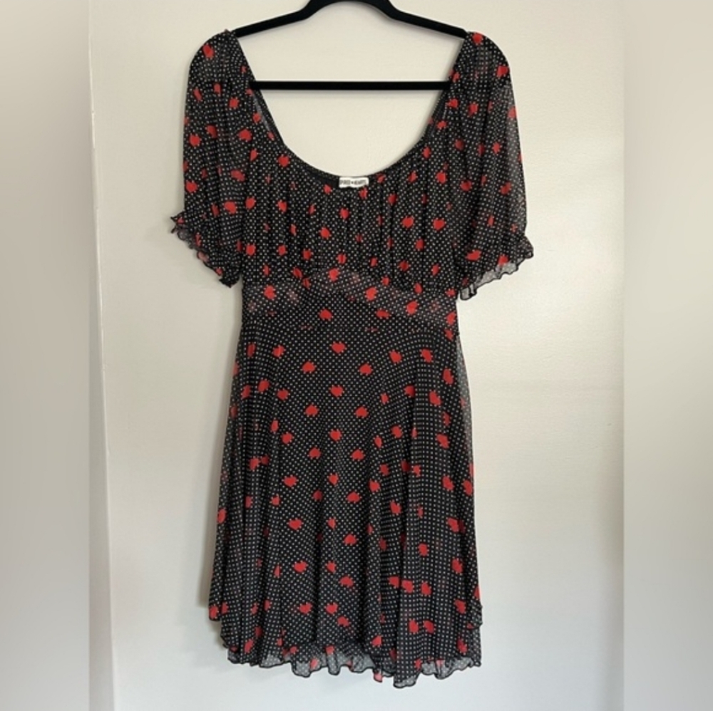 Inspired Hearts| Black Dress with Red Hearts and White Polka Dots